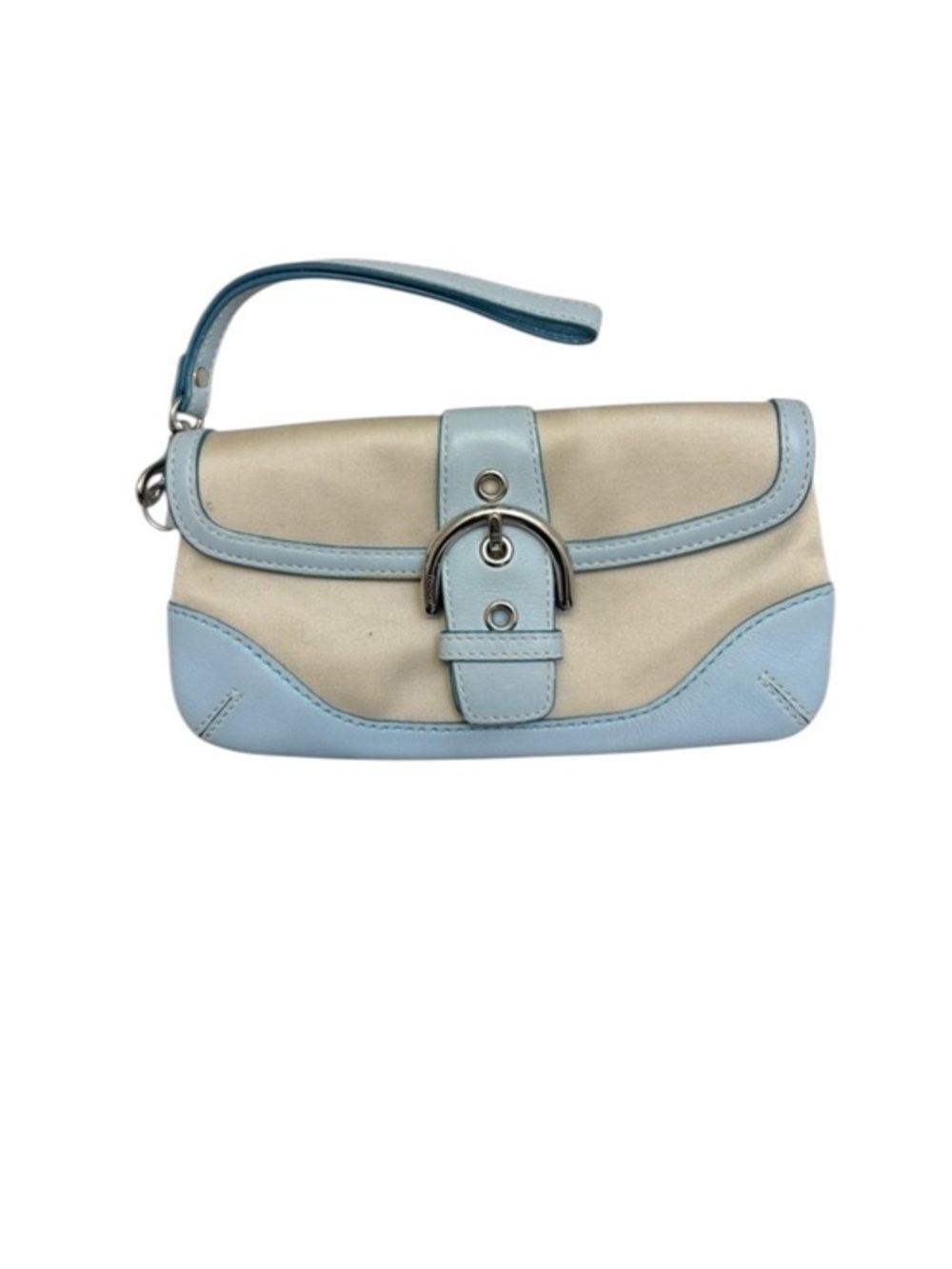 Coach vintage y2k canvas and blue leather wristlet clutch bag soho buckle